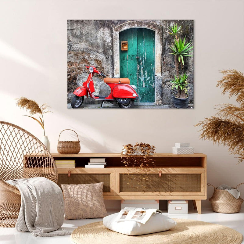 Bilder auf Leinwand 100x70cm Leinwandbild Scooter transport italien retro Gross Wanddeko Bild Schlaf