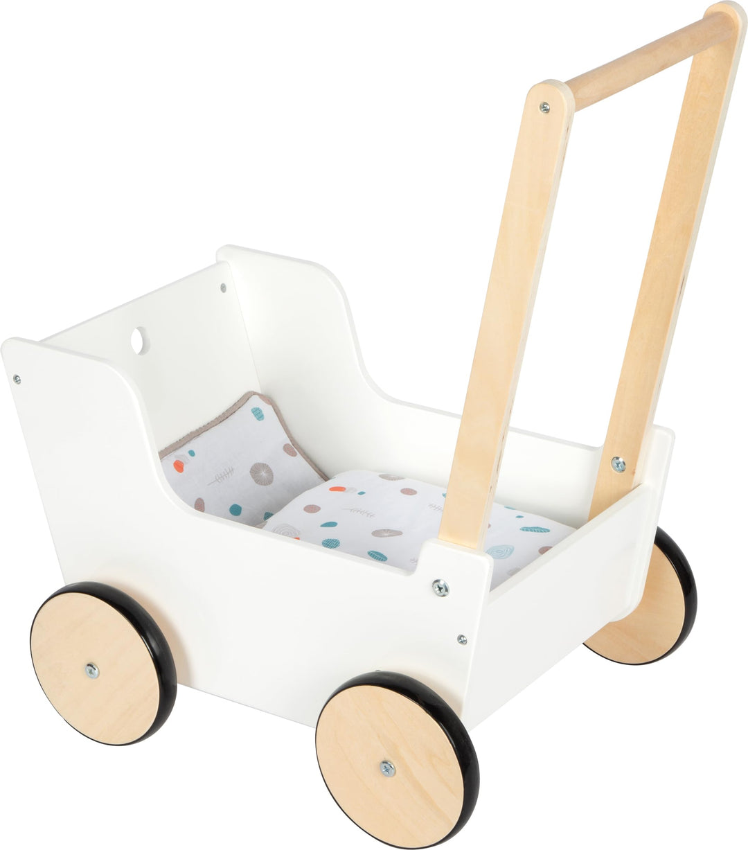 Small Foot Schiebe-und Puppenwagen „Little Button“ aus Holz, inkl. Wendebettwäsche, für Kinder ab 3