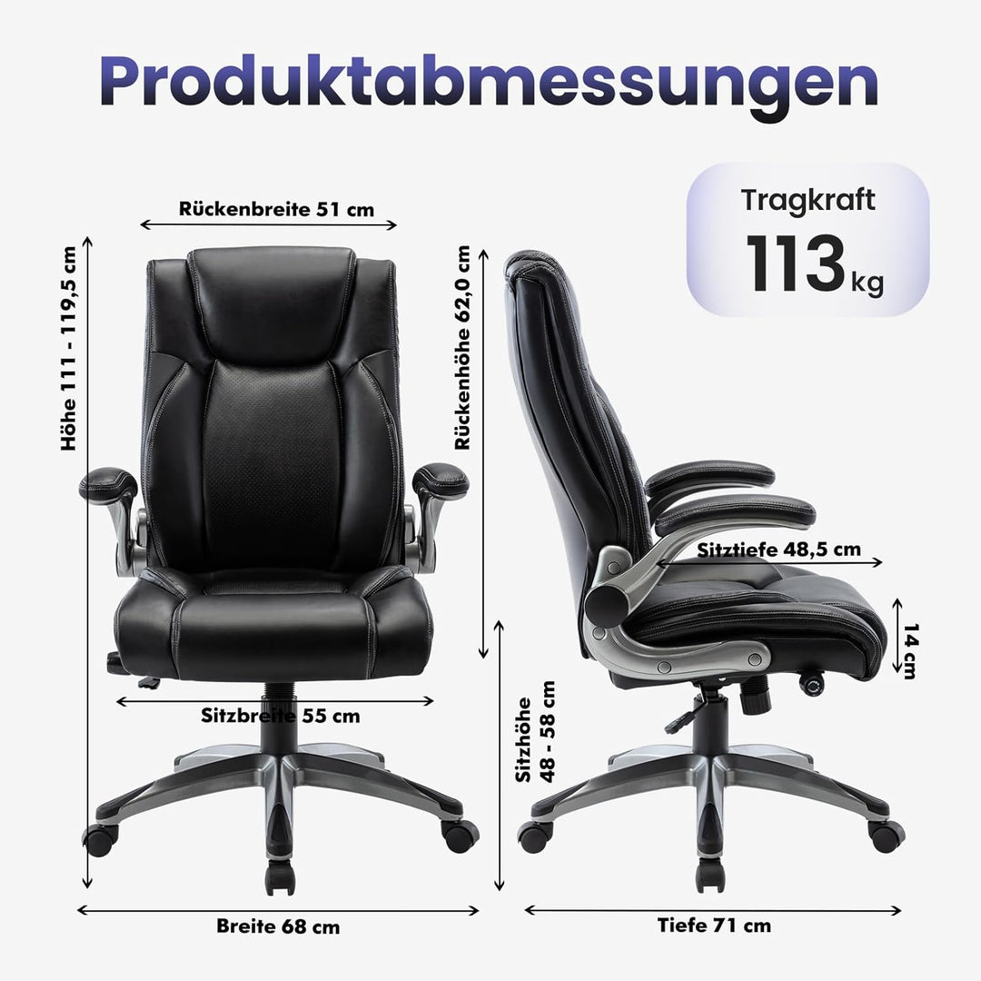 COLAMY Bürostuhl Ergonomisch, Ergonomischer Büro 360° Drehstuhl für Office, Chefsessel mit Hoher Rüc