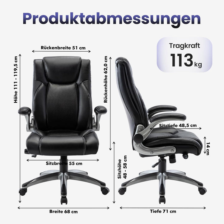 COLAMY Bürostuhl Ergonomisch, Ergonomischer Büro 360° Drehstuhl für Office, Chefsessel mit Hoher Rüc