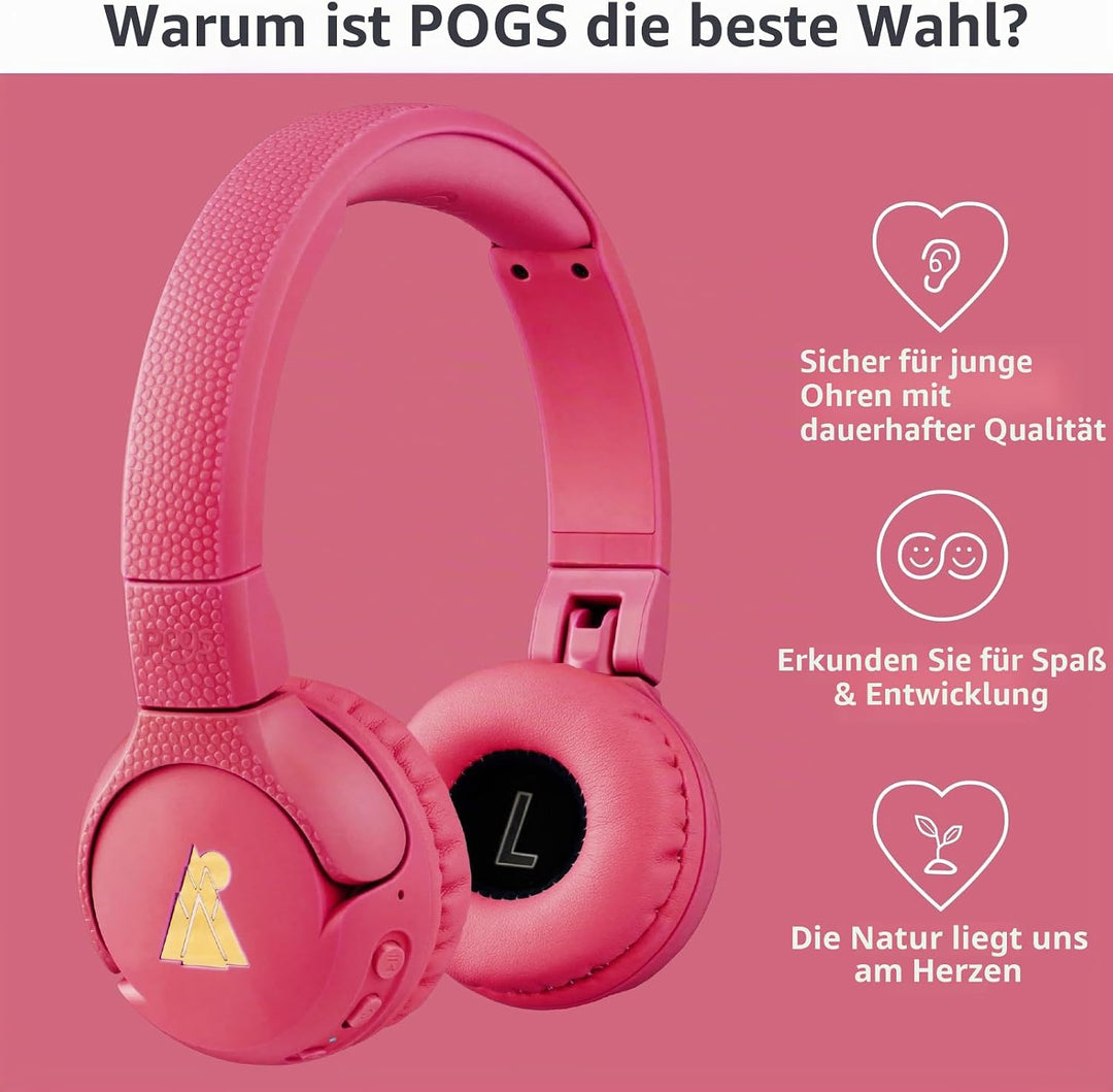POGS Drahtloser Bluetooth Kinderkopfhörer | The Gecko 2 | Faltbarer robuster Kinderkopfhörer ab 3 Ja