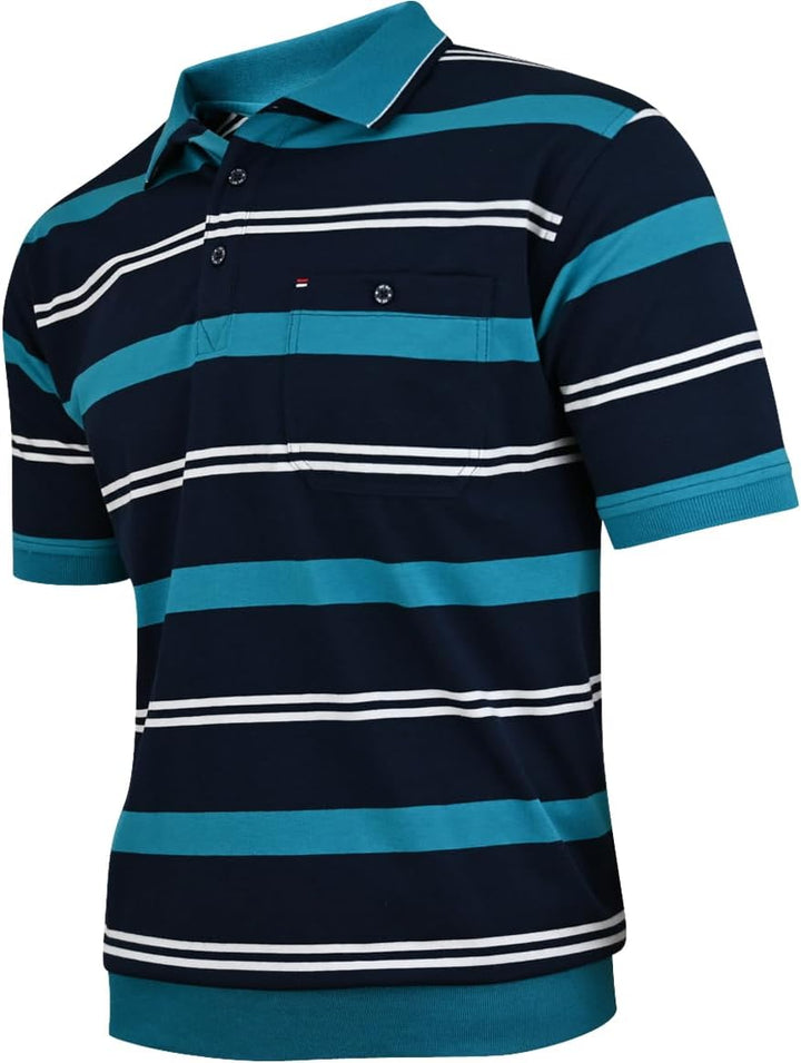 Soltice Poloshirts Herren Kurzarm, Gestreifte Polohemden mit Brusttasche, Blousonshirts aus Baumwoll