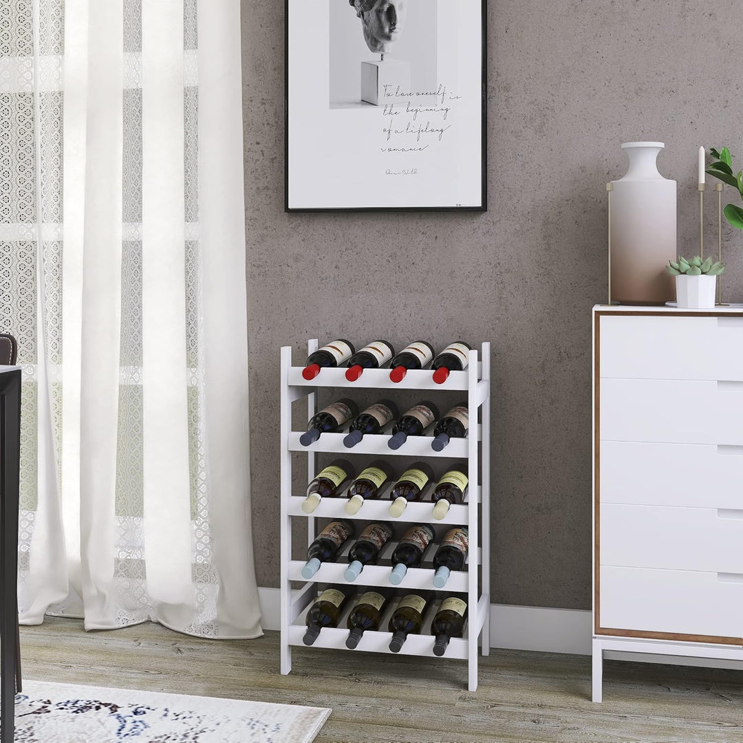 SMIBUY Bambus-Weinregal, 20 Flaschen-Display-Halter, 5-stöckige freistehende Lagerregale für Küche,