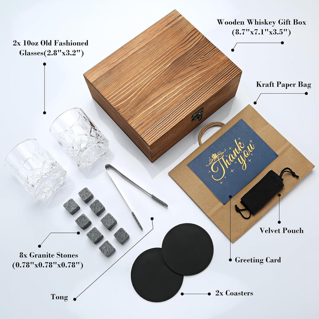 Whiskyglas Geschenkset, Whisky Steine, Whisky Geschenksets für Männer, 8 Whisky Steine 2 Kristall Wh