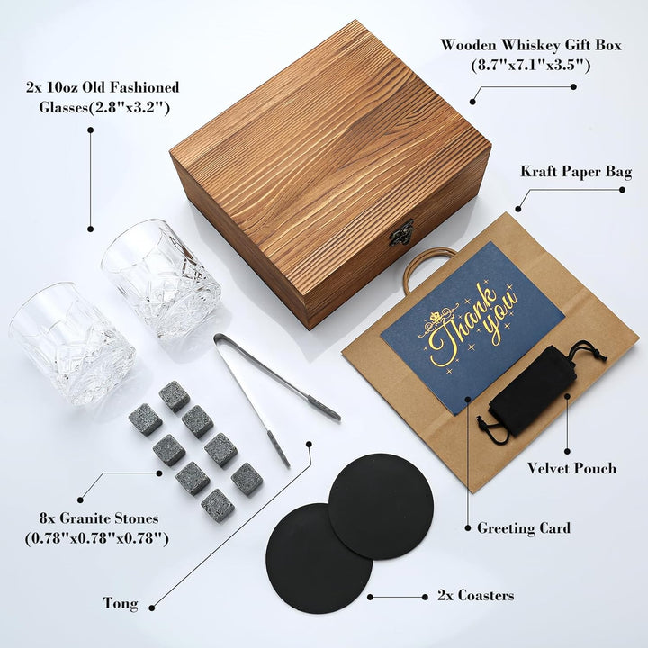 Whiskyglas Geschenkset, Whisky Steine, Whisky Geschenksets für Männer, 8 Whisky Steine 2 Kristall Wh