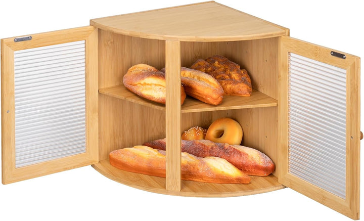 Leader Accessories Bambus Brotkasten 2 Etagen Brotbehälter für Ecke lebensmittelecht Brotaufbewahrun