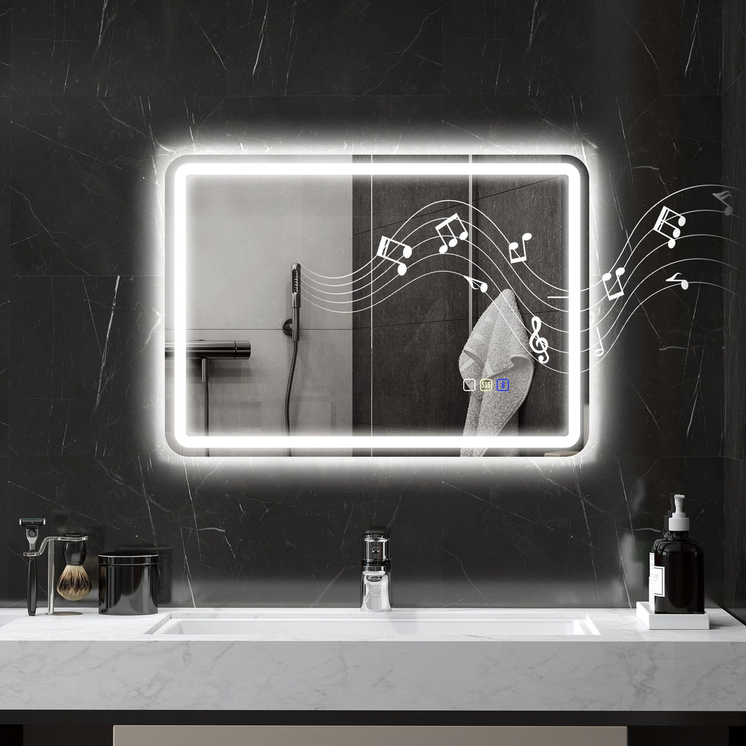HOMCOM Badspiegel mit Beleuchtung 50x70 cm LED Spiegel Wandspiegel mit Bluetooth-Musikfunktion Touch