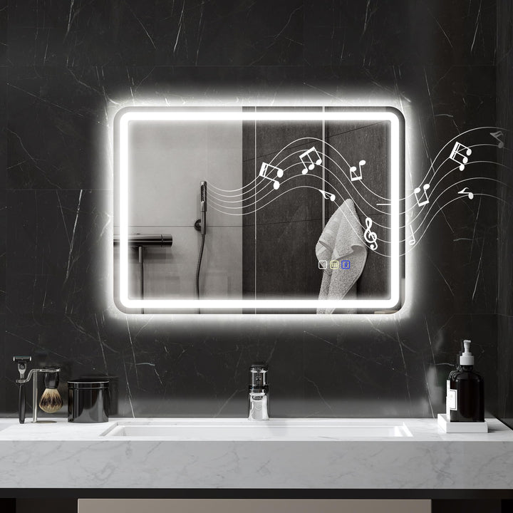 HOMCOM Badspiegel mit Beleuchtung 50x70 cm LED Spiegel Wandspiegel mit Bluetooth-Musikfunktion Touch