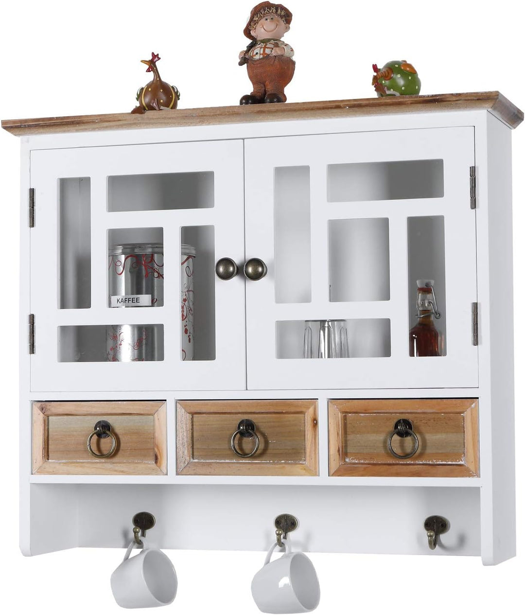 Wandregal 55cm Wandschrank Regal Weiss Retro Schrank Bad Küche Vintage Glastüren Landhausstil