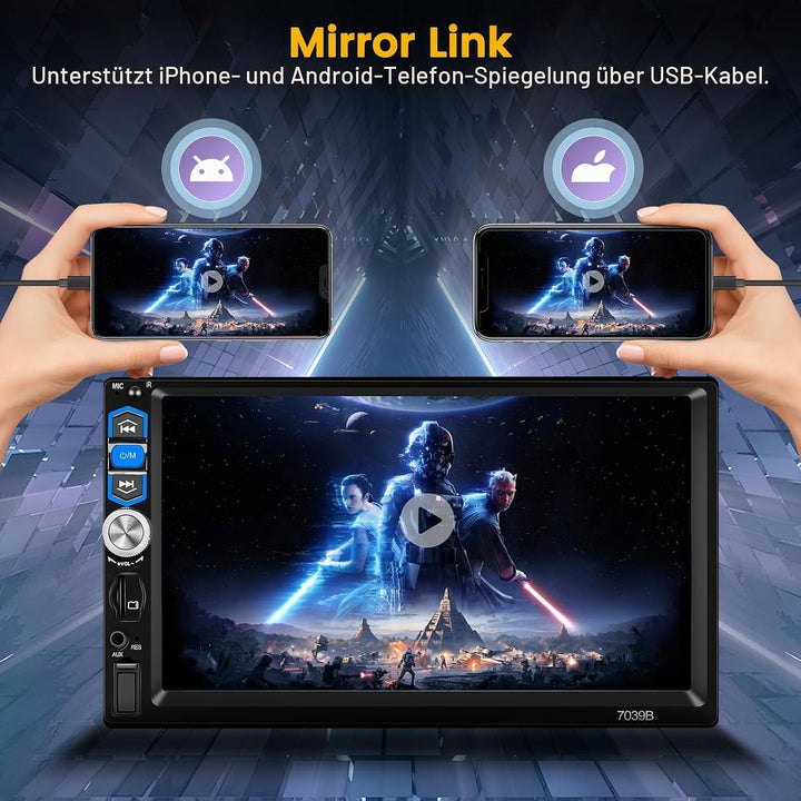 Hikity Autoradio 1 Din mit Wireless CarPlay &amp; Wireless Android Auto, 7 Zoll Auto Radio Touch Display