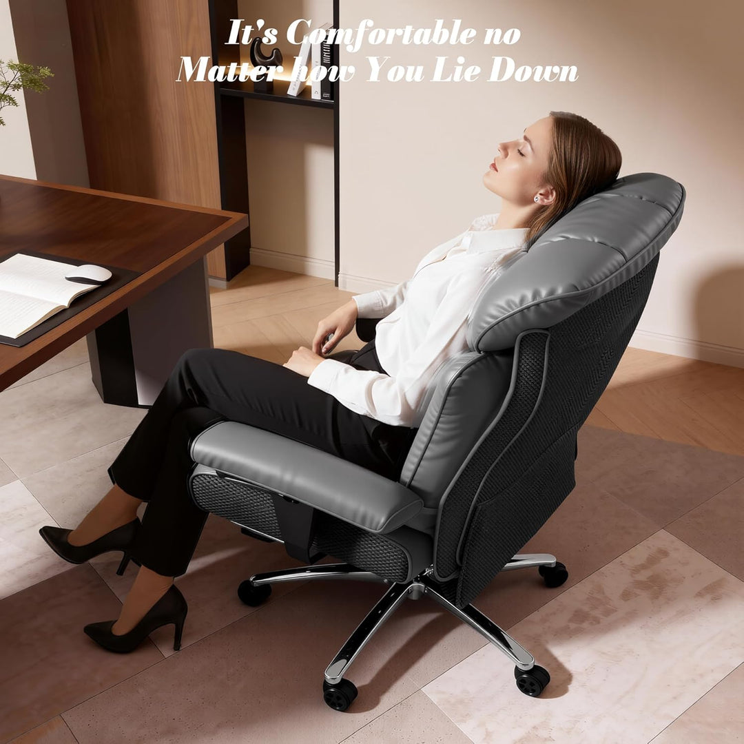 Efomao Bürostuhl, Executivesessel PU-Leder mit Integrierter Lendenwirbelstütze, Ergonomischer Chefse
