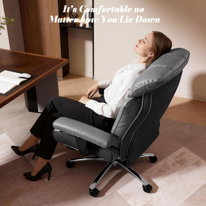 Efomao Bürostuhl, Executivesessel PU-Leder mit Integrierter Lendenwirbelstütze, Ergonomischer Chefse