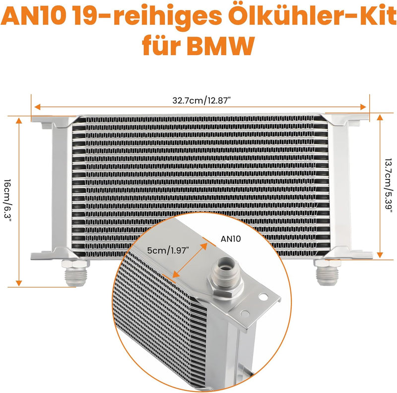 maXpeedingrods Ölkühler 19 Reihen AN10 Anschluss Set Universal Zusatz Kühlung Extern Oil Cooler 19 R