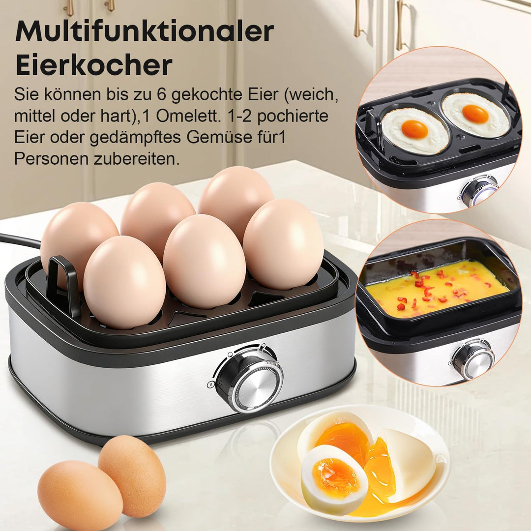 Eierkocher 6 Eier Kocht Alle Drei Garstufen [weich|mittel|hart] | Akustisches Signal, BPA-freiem Egg