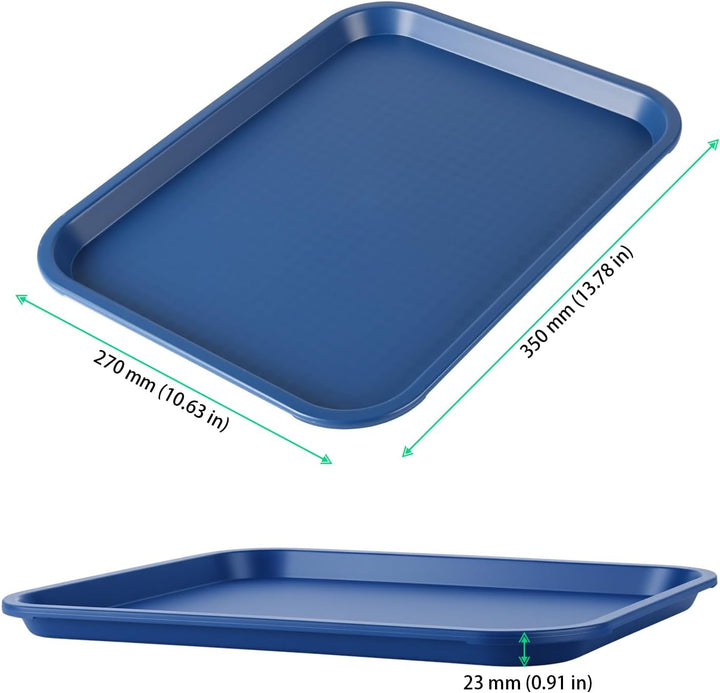 FUNSUEI 8 Stück Fast Food Tablett, 35 x 27 x 2,3cm Kunststoff Rechteckig Serviertablett, Blau Kunsts
