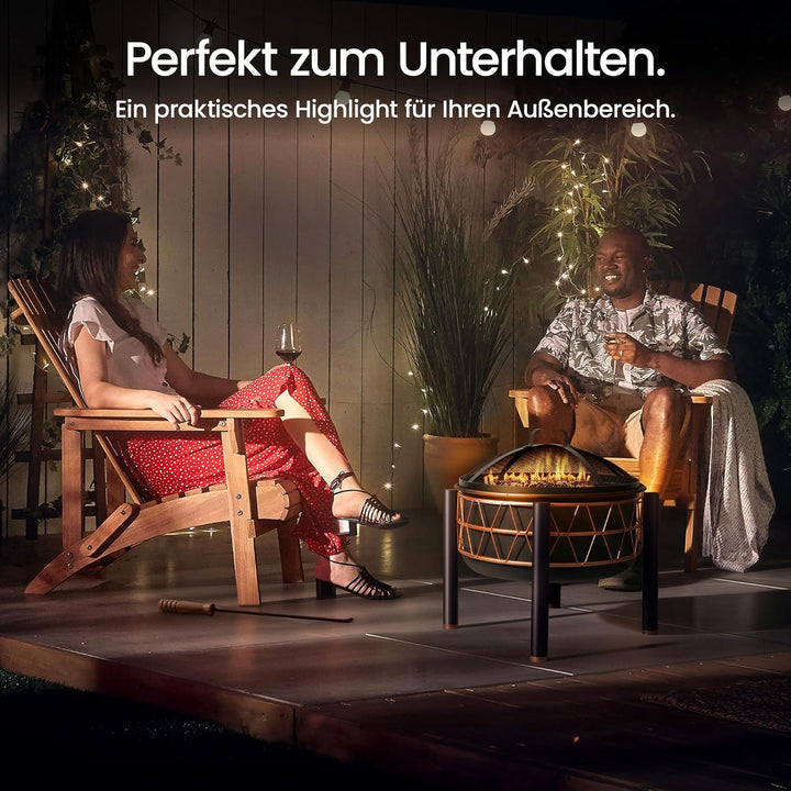 VonHaus Feuerstelle – 2-in-1 Feuerschale mit BBQ-Grill für Garten, Terrasse und Outdoor, aus schwarz