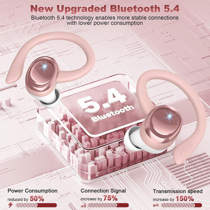 Bluetooth 5.4 Kopfhörer Sport, 2026 Neu 6D Stereo In Ear Kopfhörer Kabellos Bluetooth mit 4 ENC Mic/