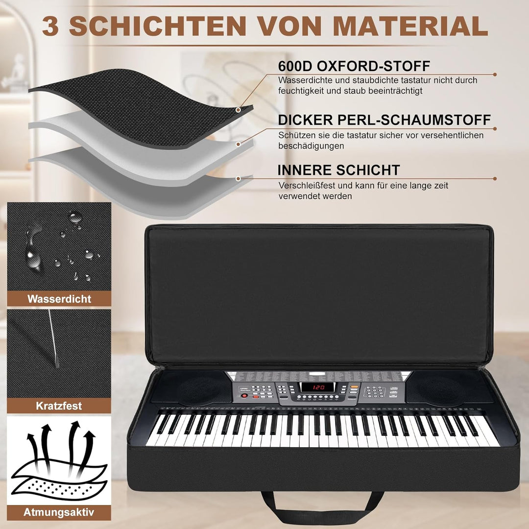 61 Key Keyboard Tasche, Robuste 600D Oxford Keyboardtasche 61 Tasten mit 10 mm Polsterung, Keyboard-