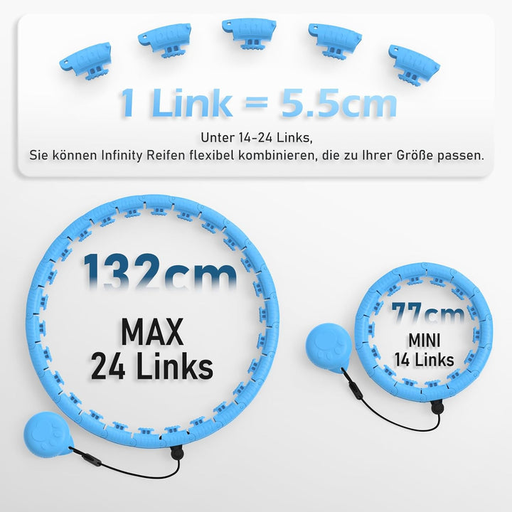 JLoibao Smart Hula Hoop Reifen Erwachsene Zum Abnehmen, 24-Stufiger Infinity Hula-Hoop (77-132cm) Mi