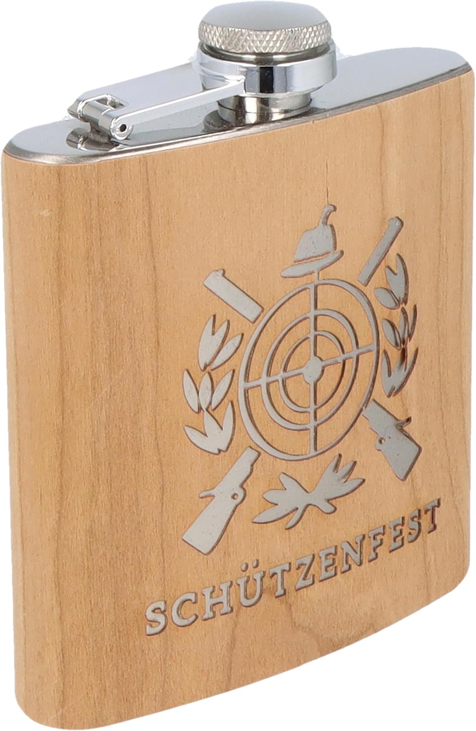Spruchreif | Flachmann mit Gravur für Schützenfest – Edelstahl-Flachmann mit Holzummantelung | Gesch