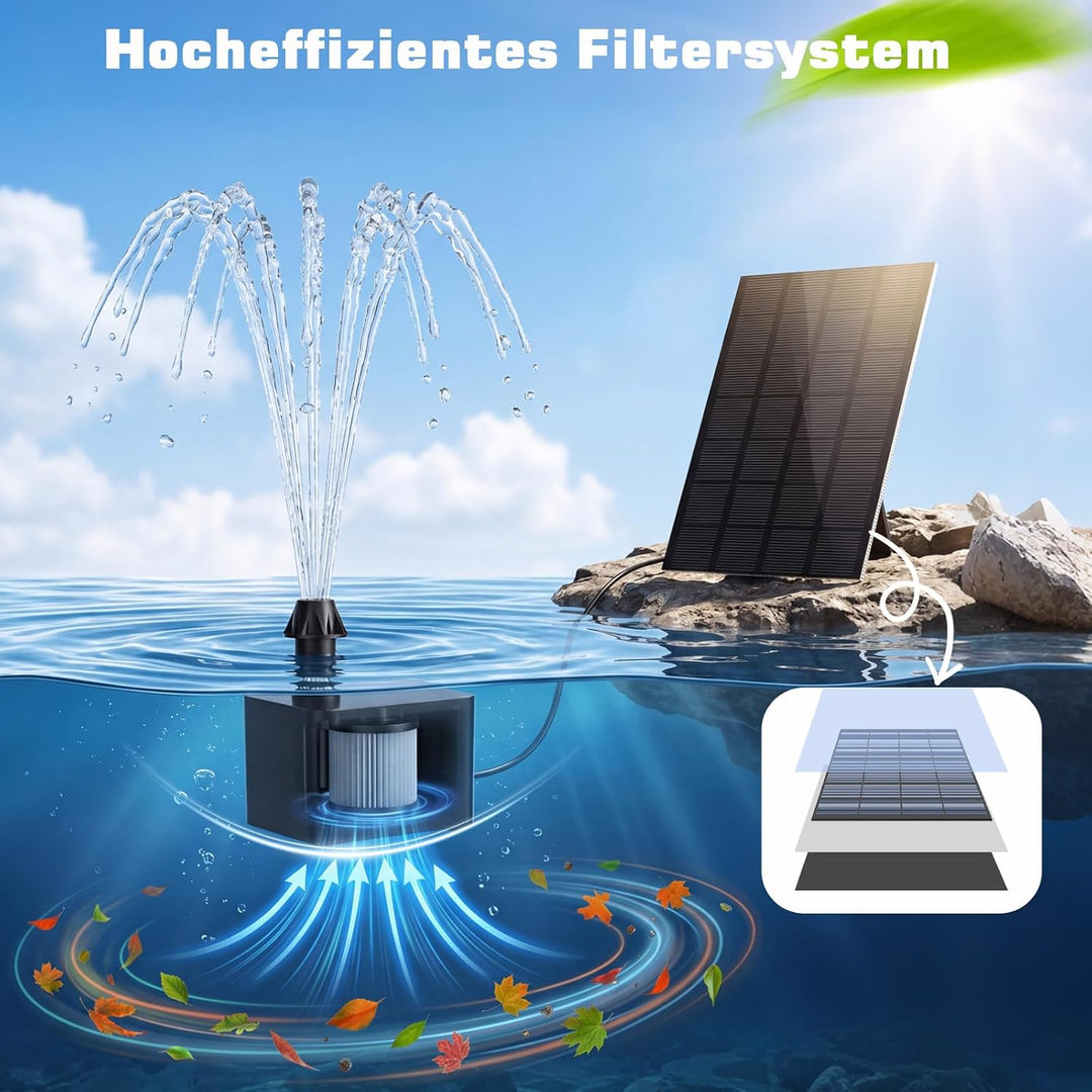 AISITIN Solarbrunnen für Draussen mit Verschiedene Sprüh Effekten und Kabel | 4W Solar Springbrunnen