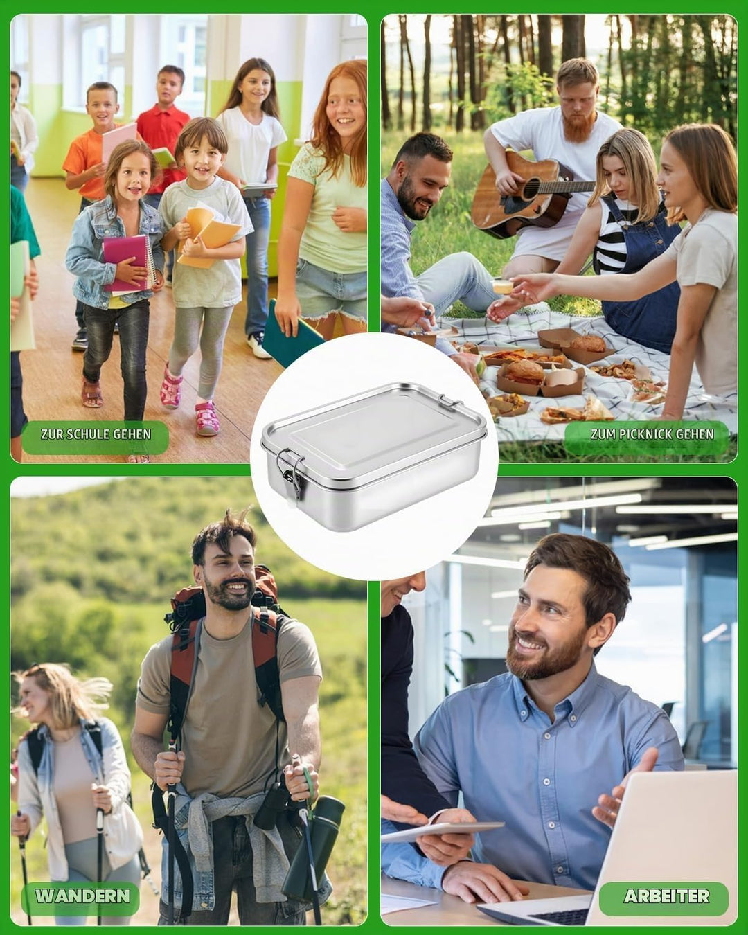 1400ml Edelstahl Brotdose Lunchbox Erwachsene Edelstahl Brotbox Inox mit Trennwand, Auslaufsicher, m