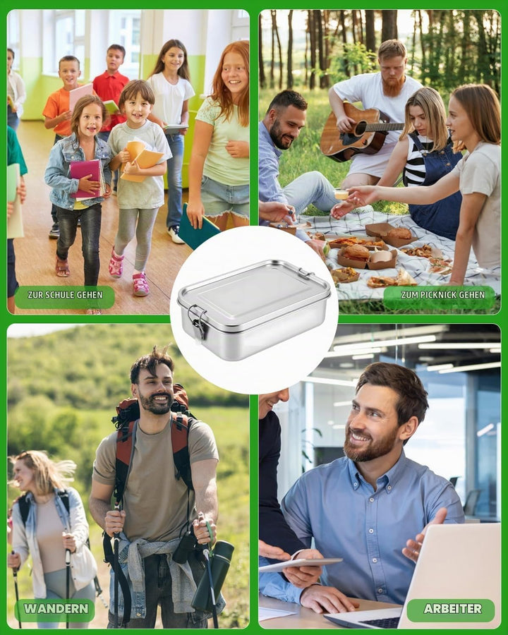 1400ml Edelstahl Brotdose Lunchbox Erwachsene Edelstahl Brotbox Inox mit Trennwand, Auslaufsicher, m