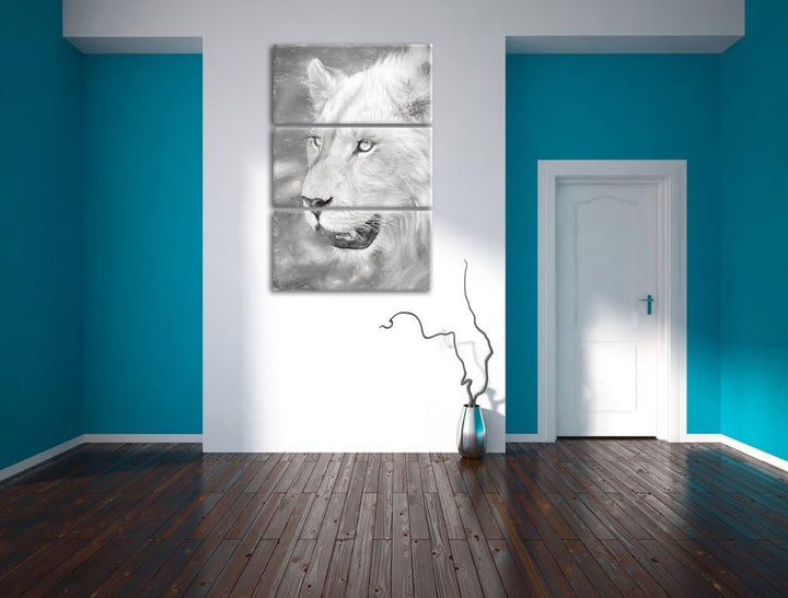schöne weisse Löwin Spezial 3-Teiler Leinwandbild 120x80 Bild auf Leinwand, XXL riesige Bilder ferti