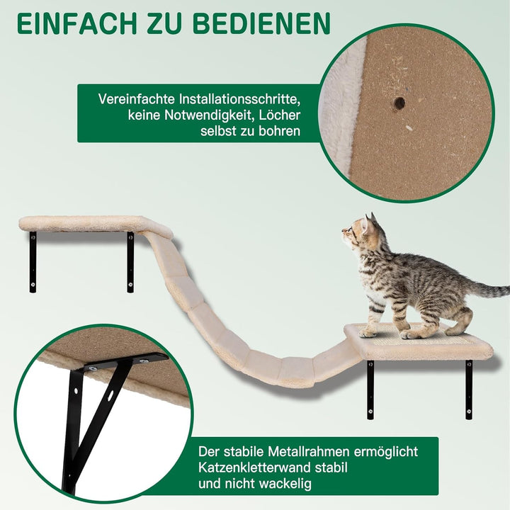 Zvonema Kletterwand Katzen, Katzen Wandelemente, 10-Teilig Kletterwand Set, Stabiler Holz Katzenmöbe