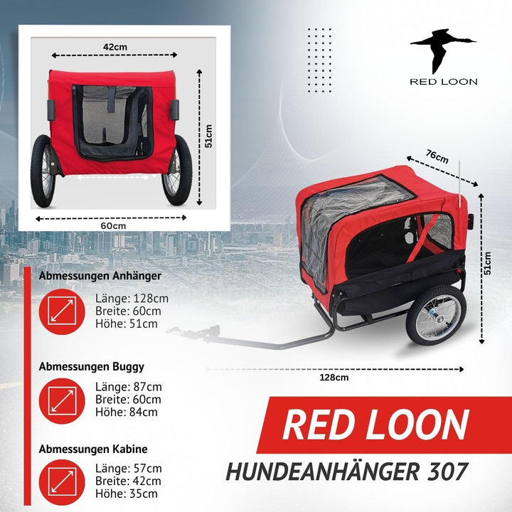 Red Loon Hundeanhänger Mini - Hunde Fahrradanhänger Jogger Rot, Stabiler Transporter 20kg Belastbark