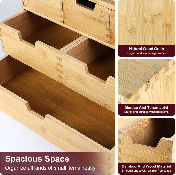 EFUTURETIME Schubladenbox Holz 42 × 20 × 28,5cm Bambus mit 6 Schubladen, 6 Schubladen