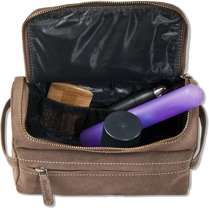 Grosse KULTURTASCHE WASCHTASCHE der Marke Woodland aus weichem, naturbelassenem Büffelleder in Dunke