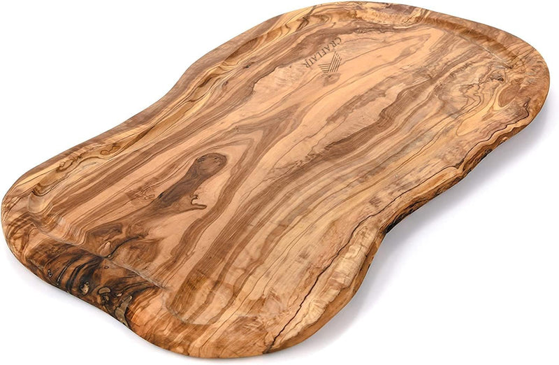 CRAFLAIR Schneidebrett Olivenholz mit Saftrand~ Servierbrett (39-45 cm) 42L x 2B cm, 42L x 2B cm