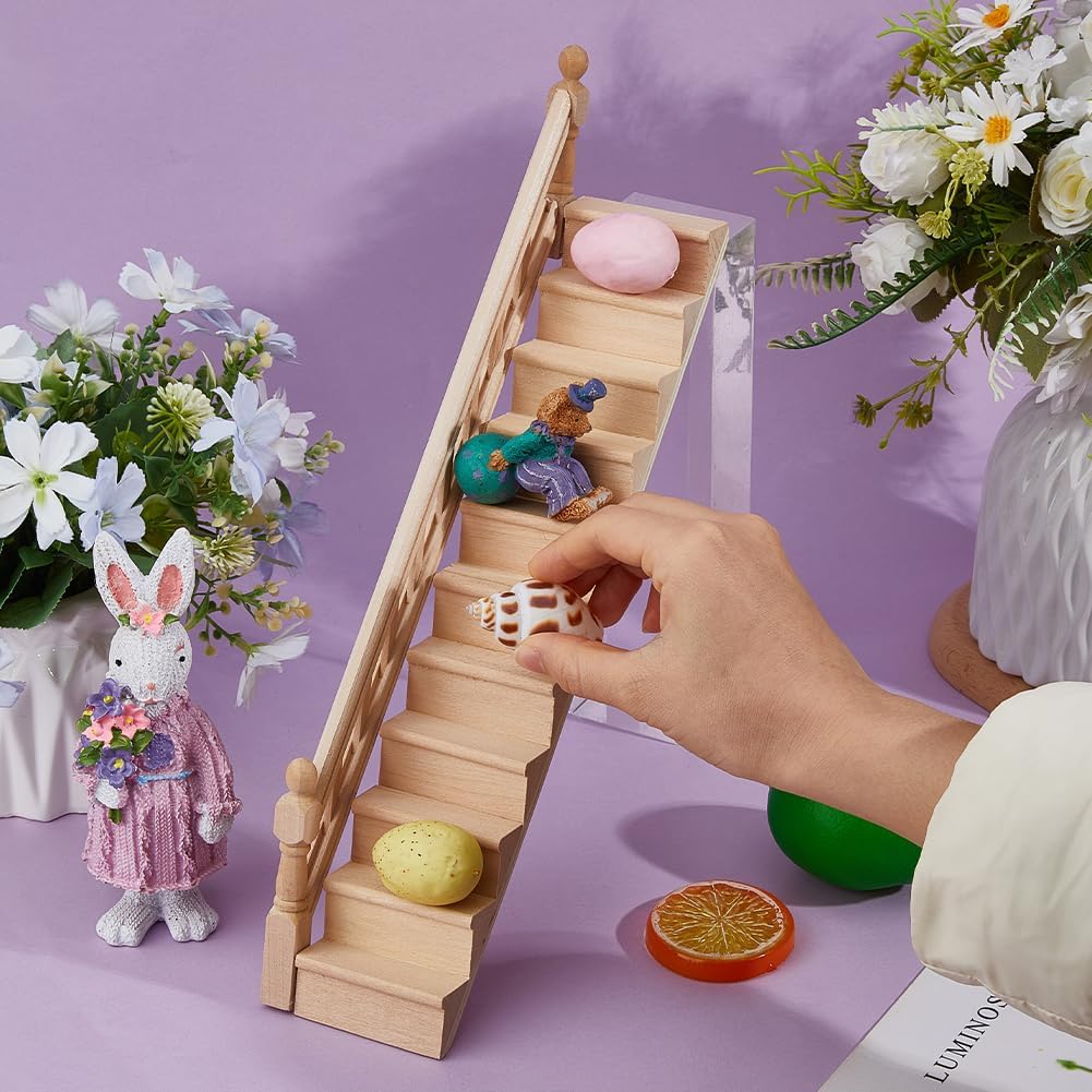 DICOSMETIC 2 Pcs Miniatur Puppenhaus Treppe 1:12 Massstab Holztreppe Miniatur Deko Mit Einfachem Rec