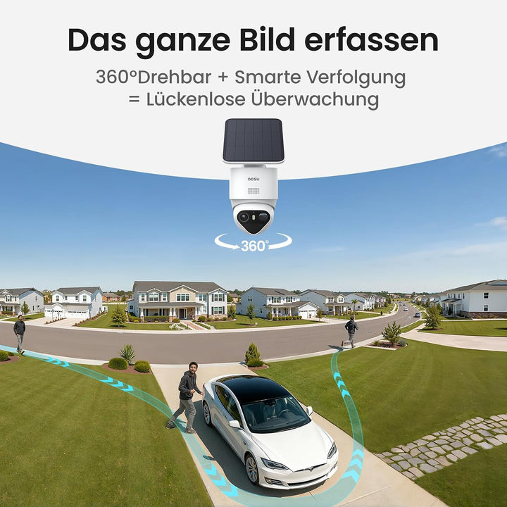 aosu T2 Ultra 4K UHD Überwachungskamera Aussen Solar Akku für Neue aosuBase, 4 Cam-Kit, TrueColor Na