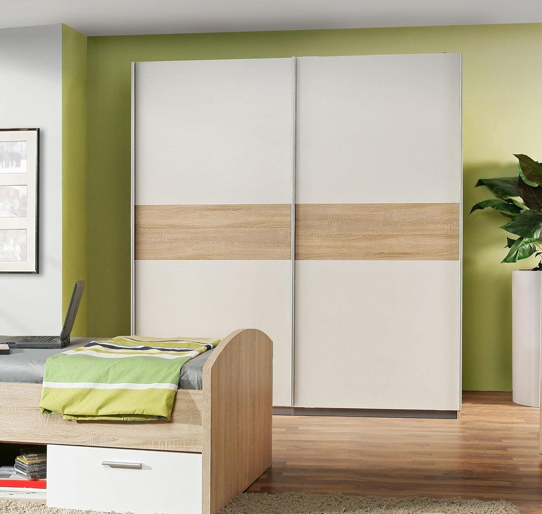 Forte Winnie 1,5 M Kleiderschrank + Schubkastenblock schmal Weiss Kombiniert mit Sonoma Eiche Dekor
