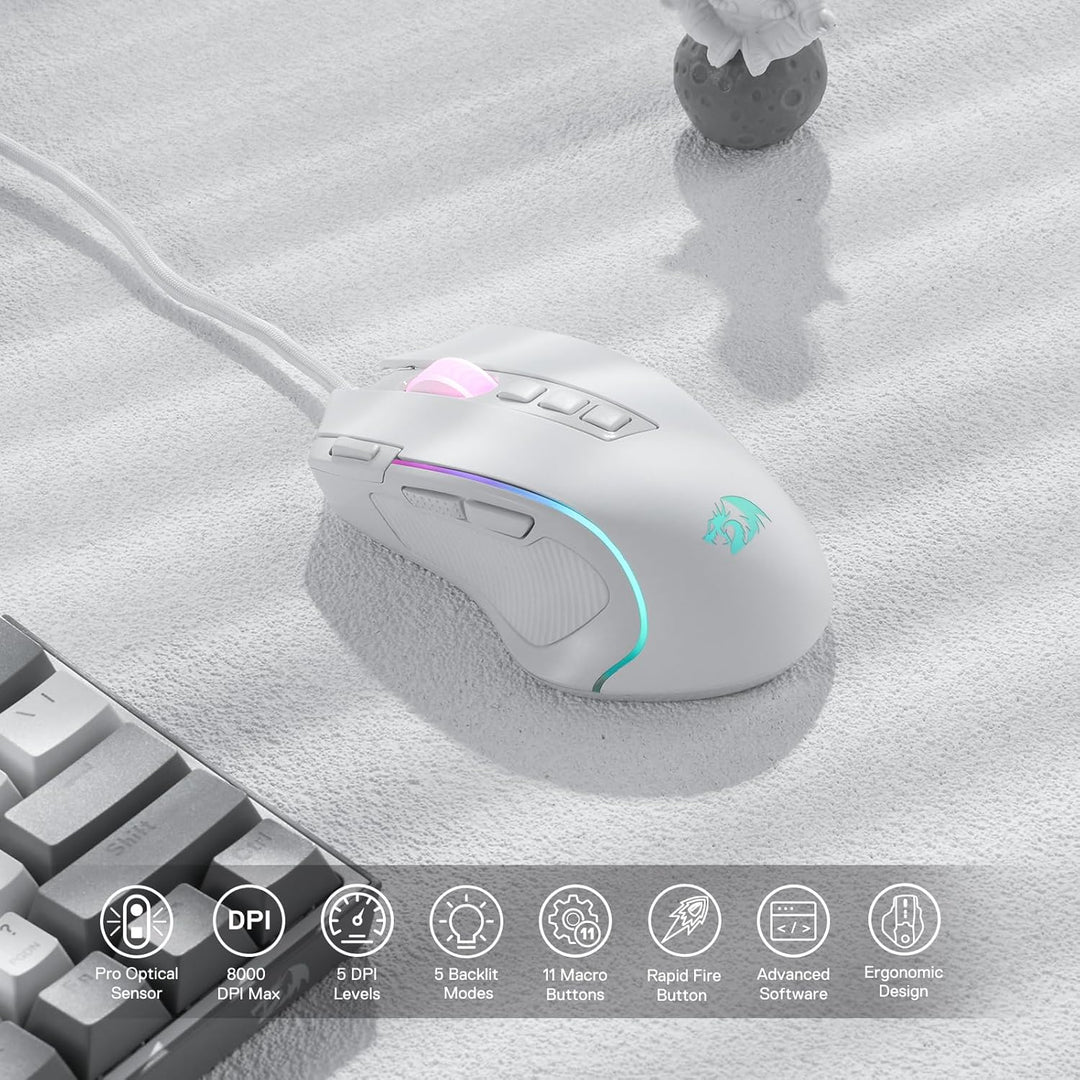 Redragon M612 RGB-Gaming-Maus, 8000 DPI kabelgebundene optische Gamer-Maus mit 11 programmierbaren T