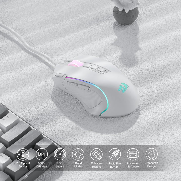 Redragon M612 RGB-Gaming-Maus, 8000 DPI kabelgebundene optische Gamer-Maus mit 11 programmierbaren T