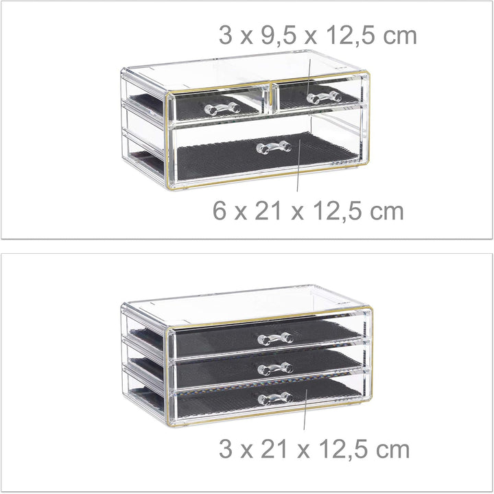 Relaxdays 1 x Kosmetikorganizer mit 6 Schubladen, 22 Fächer Make Up Organizer, Schmink-Aufbewahrung