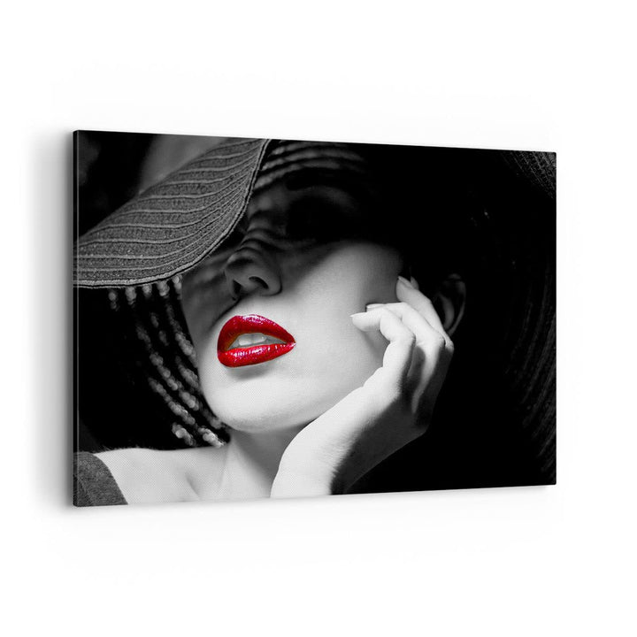 Bilder auf Leinwand 100x70cm Leinwandbild mit Rahmen Frau Gesicht Lippen Gross Wanddeko Bild Schlafz