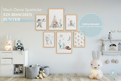 Papierschmiede® Bilder Kinderzimmer Kids Mood Poster Set Cowboys und Indianer, Gerahmte Bilder fürs