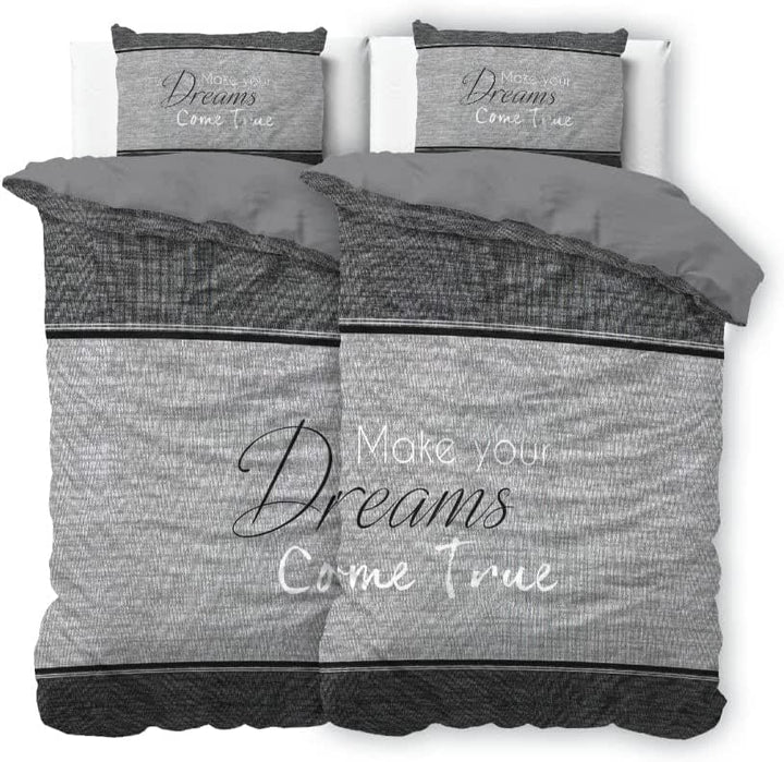 Sleeptime Bettwäsche 4teilig 100% Baumwolle True Dreams, 155cm x 220cm, Reissverschluss, Mit 2 Kisse