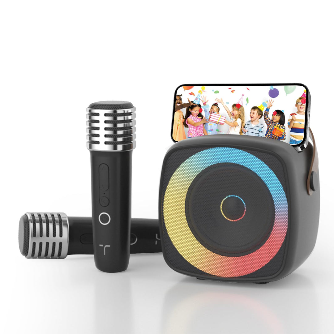 Karaoke Maschine 2 Mikrofone für Jungen Mädchen, tragbare Bluetooth-Lautsprecher mit dynamischen Lic