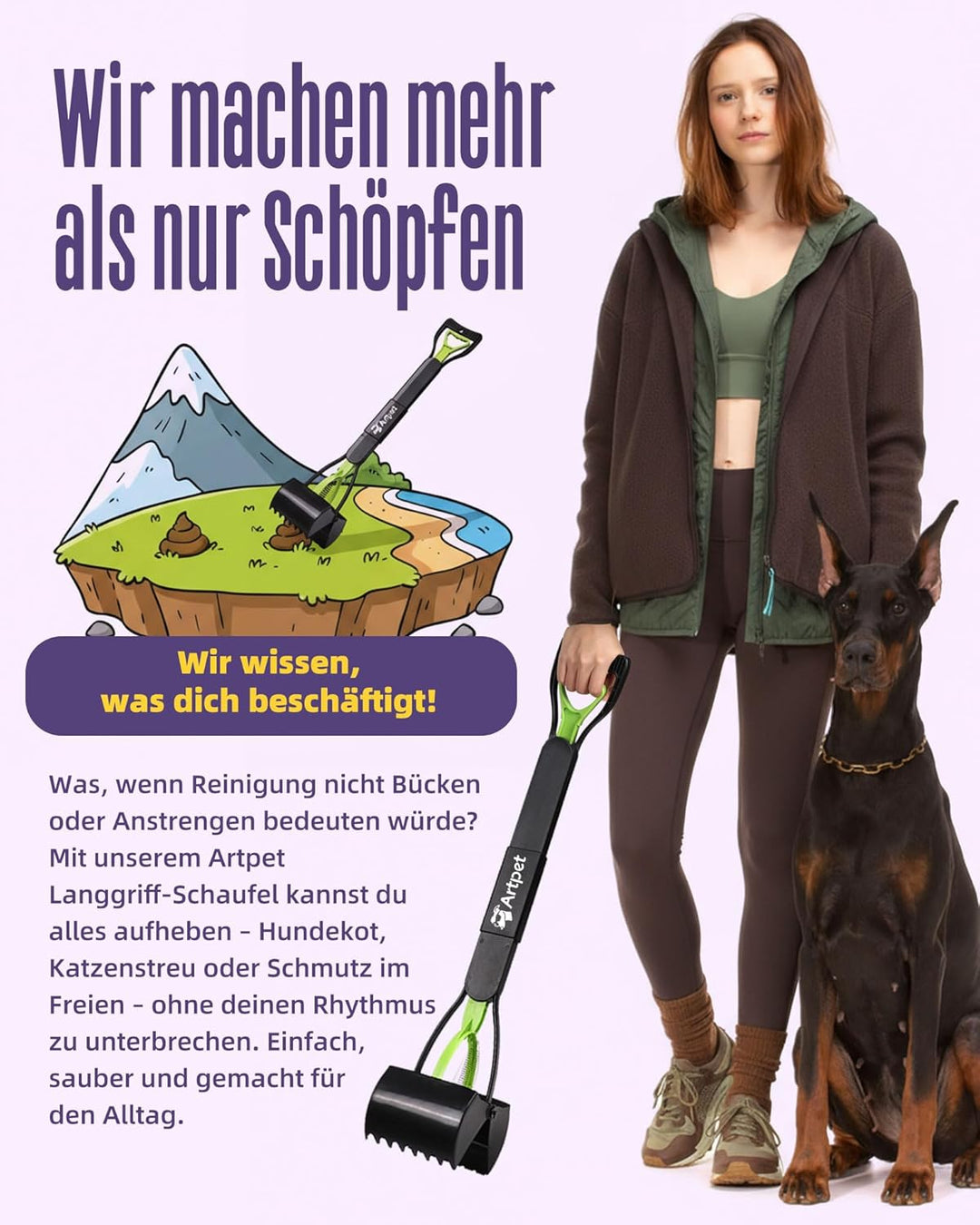 Hundekotsammler mit langem Griff – Faltbare Hundekotschaufel, Kein Bücken, Für Gras, Erde, Sand & Ki