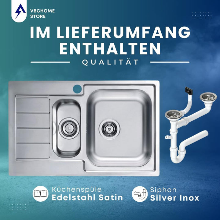 VBChome: Einbauspüle mit Hahnloch Links 790x500 mm Camping Küchenspüle - Satinstruktur Alveus Line 7