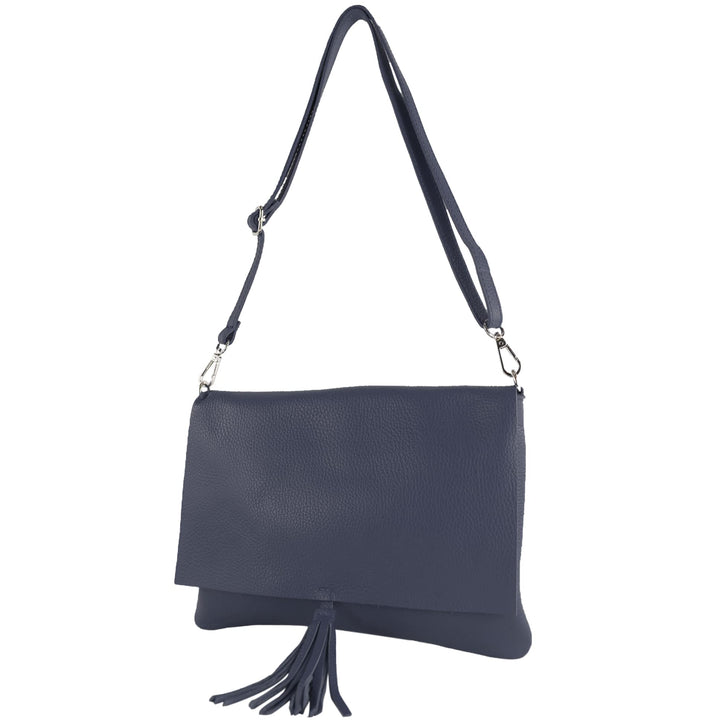 modamoda de - T241 - ital. Leder Clutch Umhängetasche Medium Saphirblau, Saphirblau