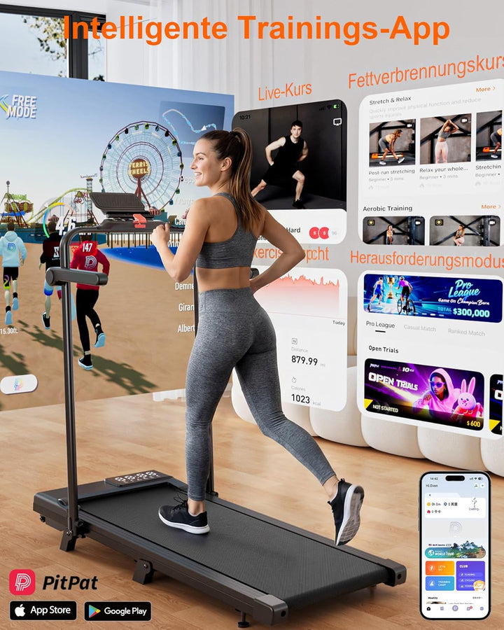 MJWW Walking Pad mit Steigung 6%, Laufband für Zuhause & Büro 136 KG mit Smart App 6 km/h & 12 km/h,