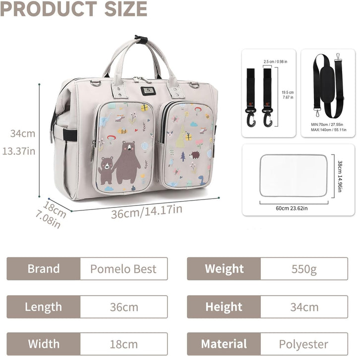 Pomelo Best Wickeltasche mit wasserdicher Wickelunterlage und 2 Kinderwagen Haken verstellbare Schul