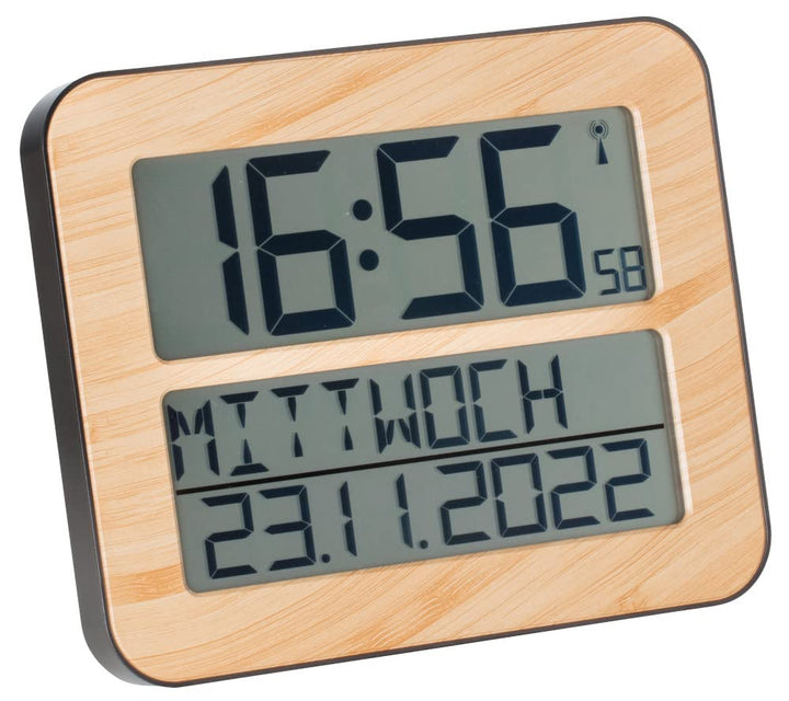 TFA Dostmann Timeline Max Funkuhr, Wanduhr, digital, mit Wochentag und Weckfunktion, 60.4512, L 258