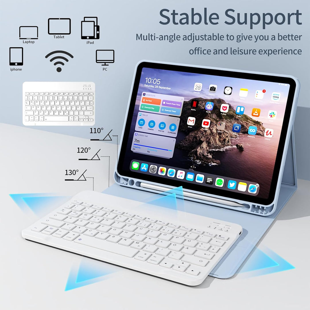 Hülle mit Tastatur für iPad (A16) 10/11 Generation, 10.9/11 Zoll, (2022/2025), Soft TPU Rückseite Ge
